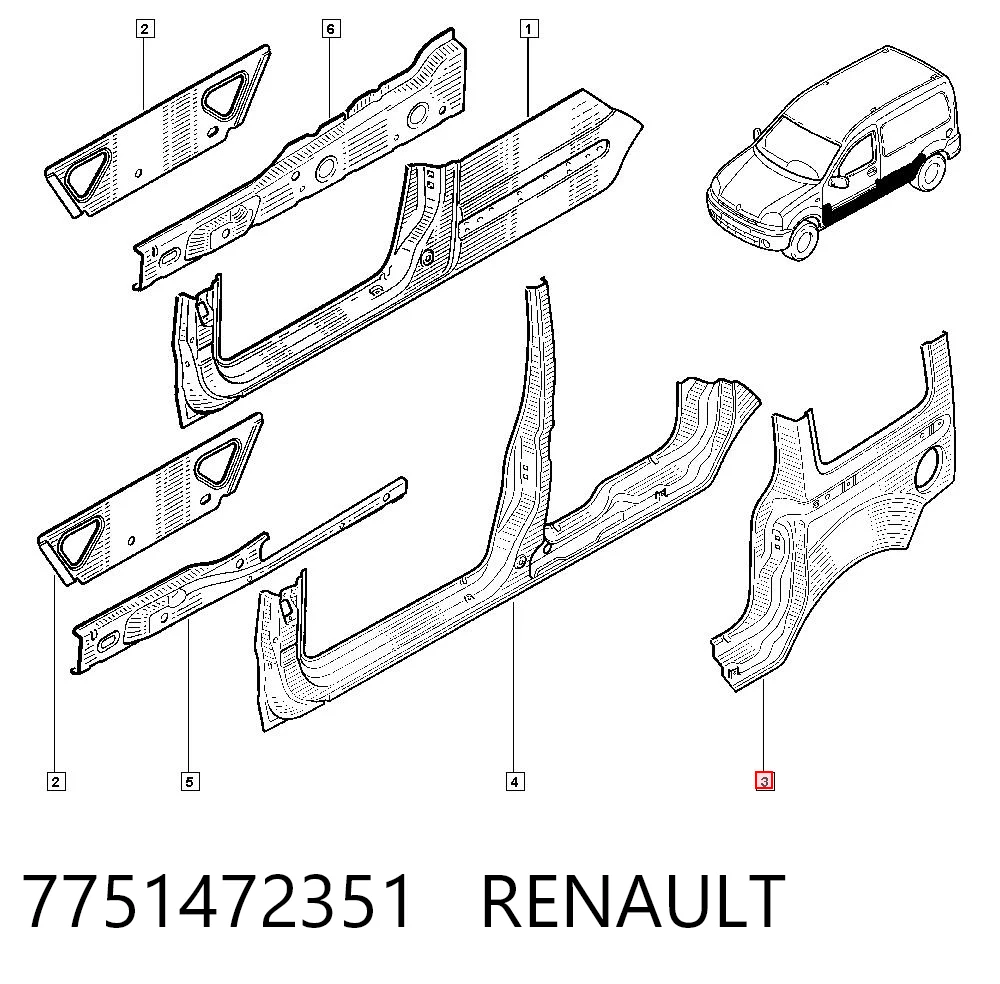 Kangoo I minivan (KC0, KC1) (1998 - 2008) Sol arka çamurluk