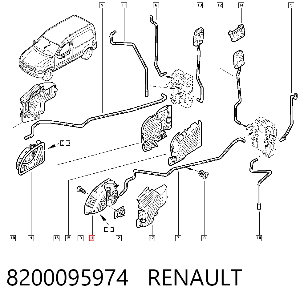 Renault Kangoo  (1998 - 2008) Ön sol iç kapı kolu fiyatları