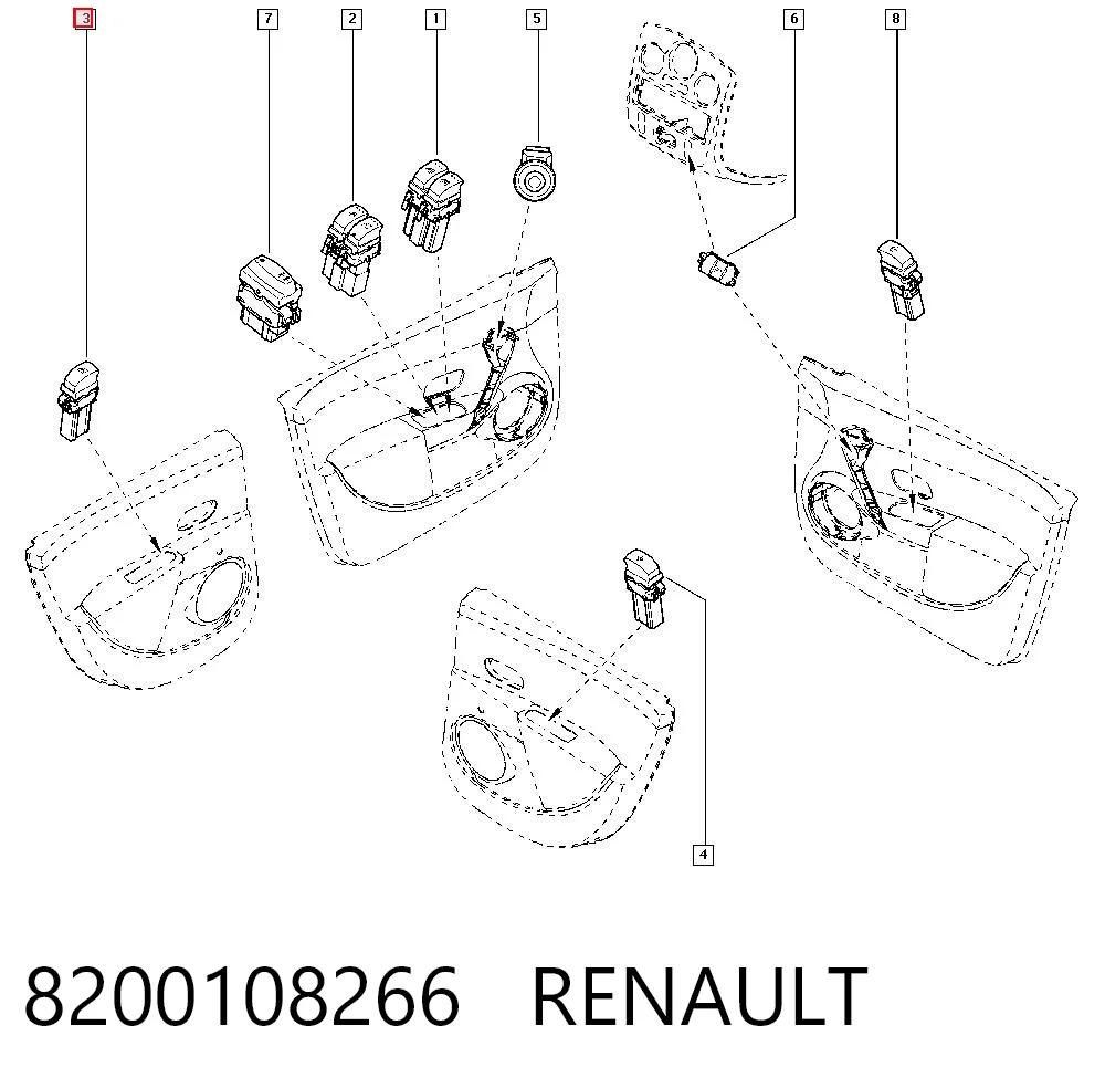 Clio III hatchback (BR01, CR01) (2005 - 2014) Cam Düğmesi Arka