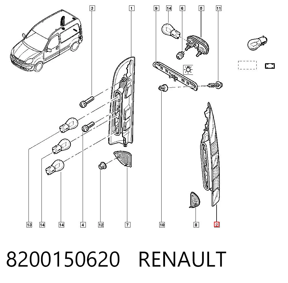 Renault Kangoo I Sol arka stop orijinal