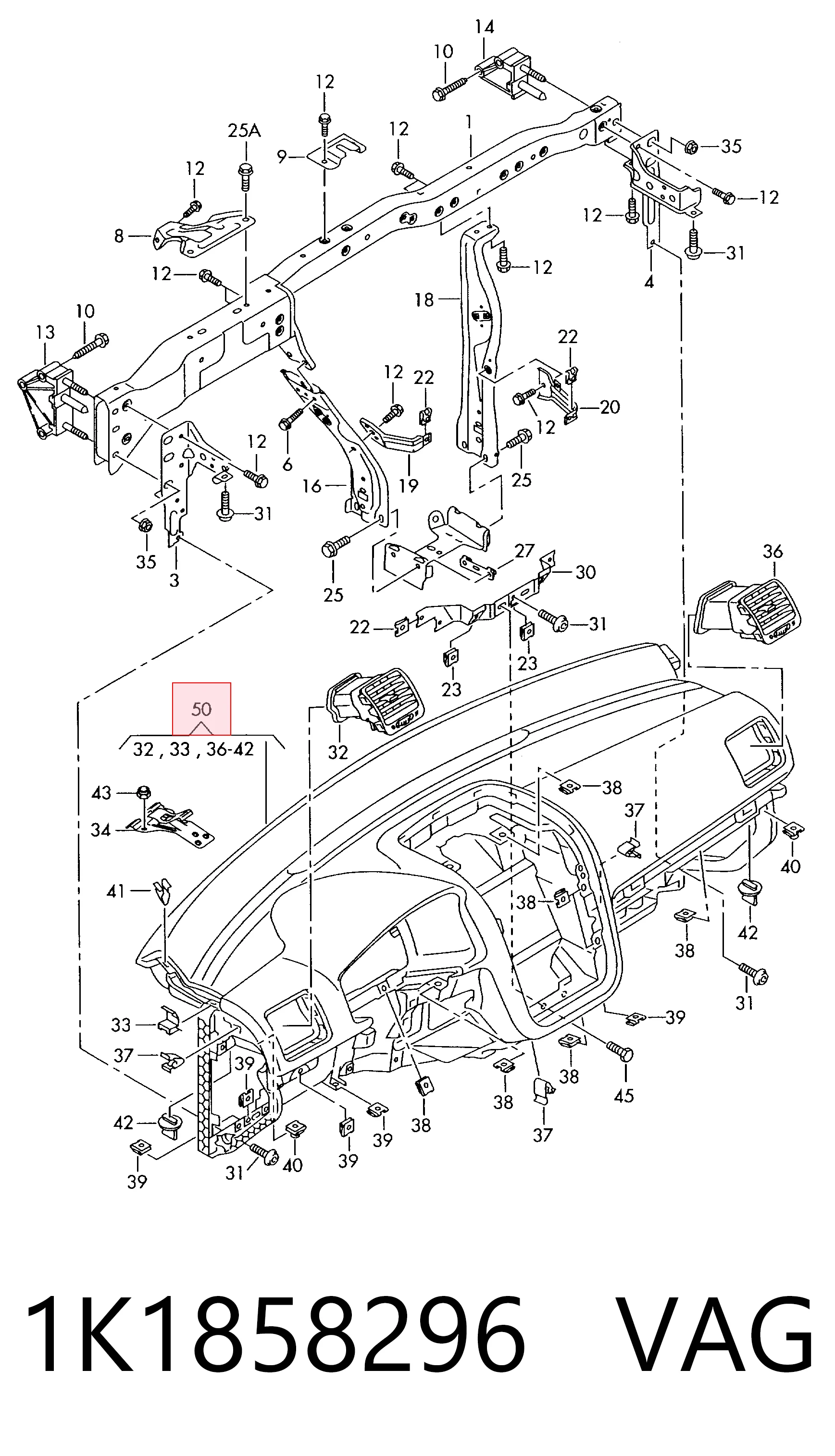 Volkswagen Golf IV (1997 - 2008) Ön iç panel (torpido) 