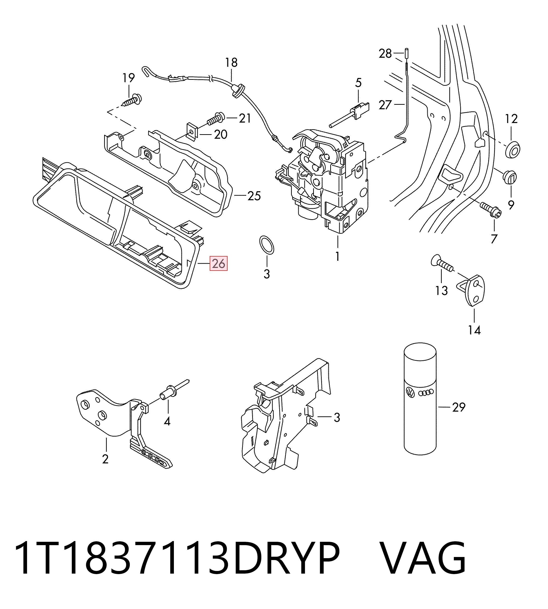 Volkswagen Caddy III Ön sol iç kapı kolu orijinal