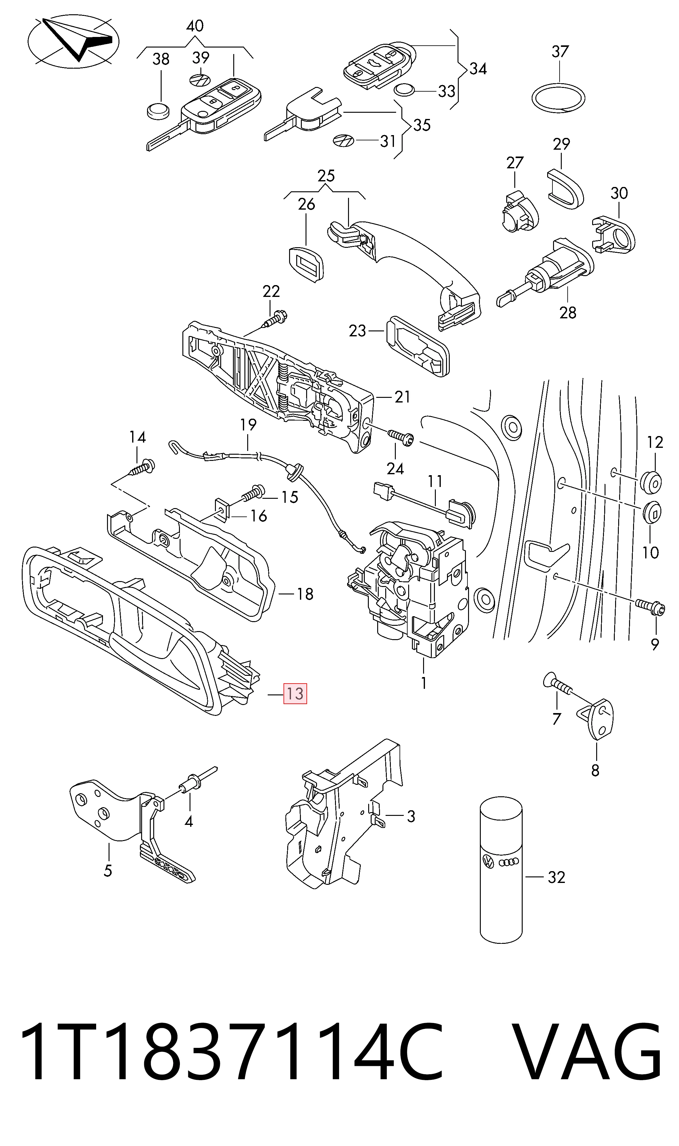 Volkswagen Caddy III (2004 - 2015) Ön sağ iç kapı kolu çıkma
