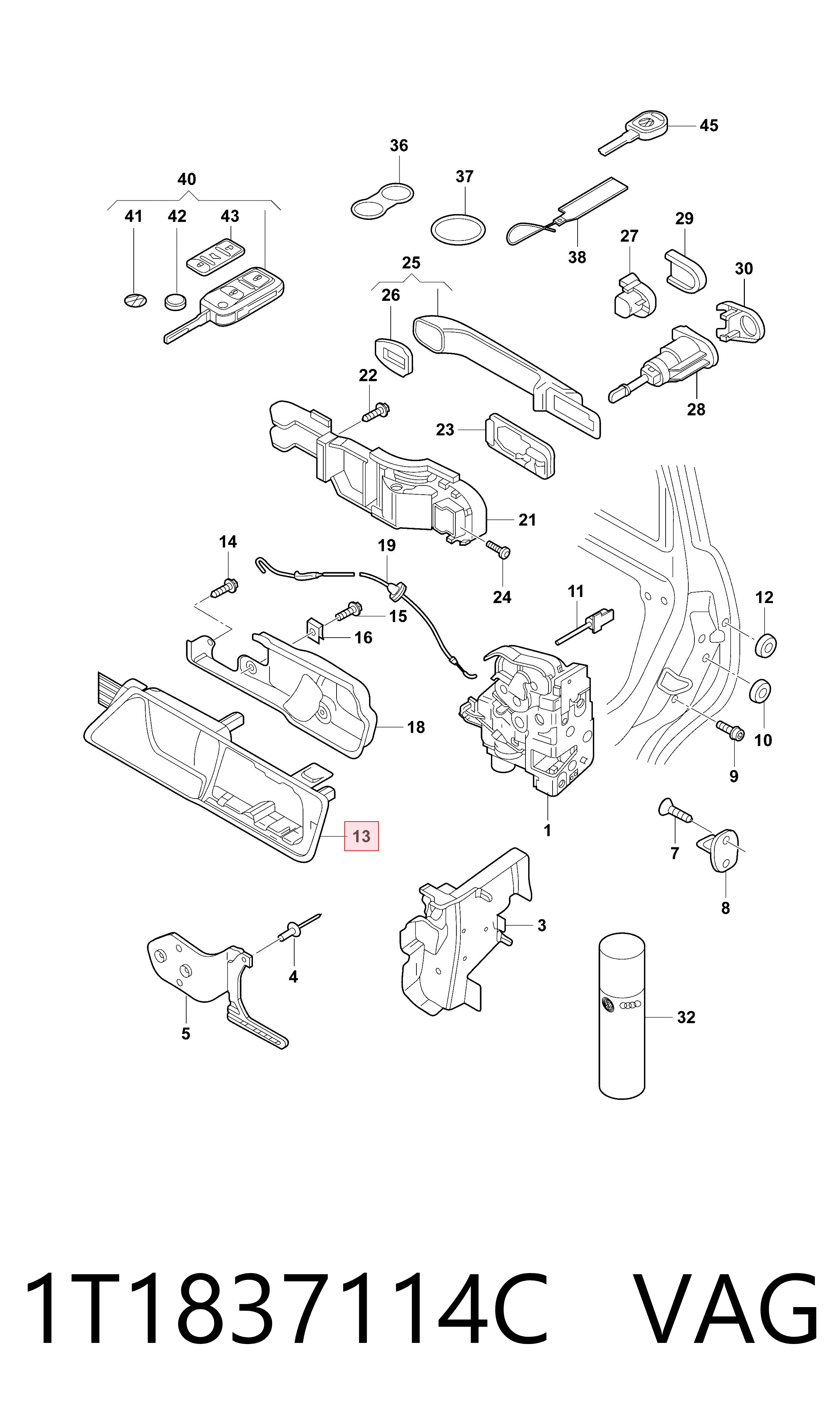 Volkswagen Caddy III Ön sağ iç kapı kolu orijinal