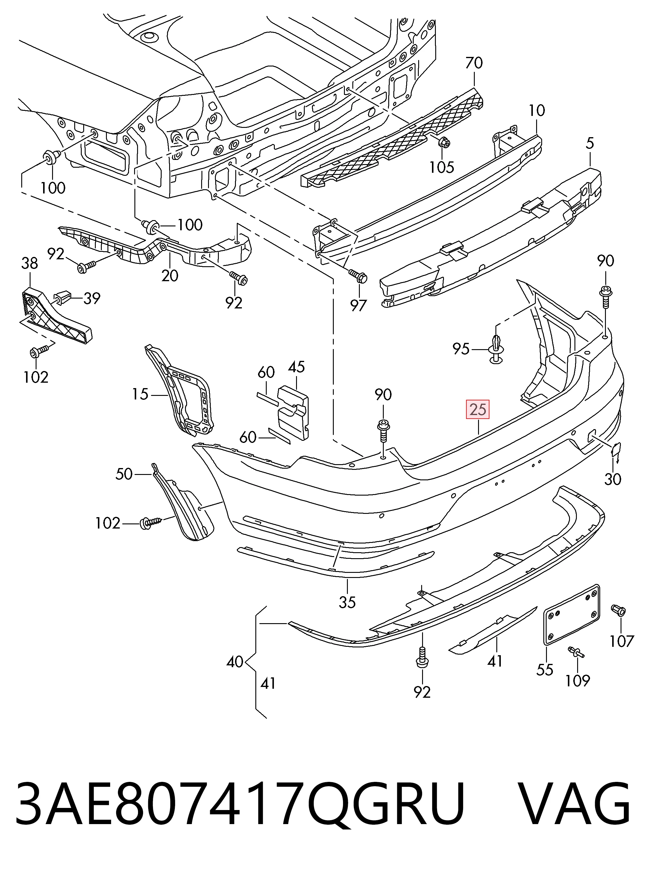 Volkswagen Passat B7 Arka tampon orijinal