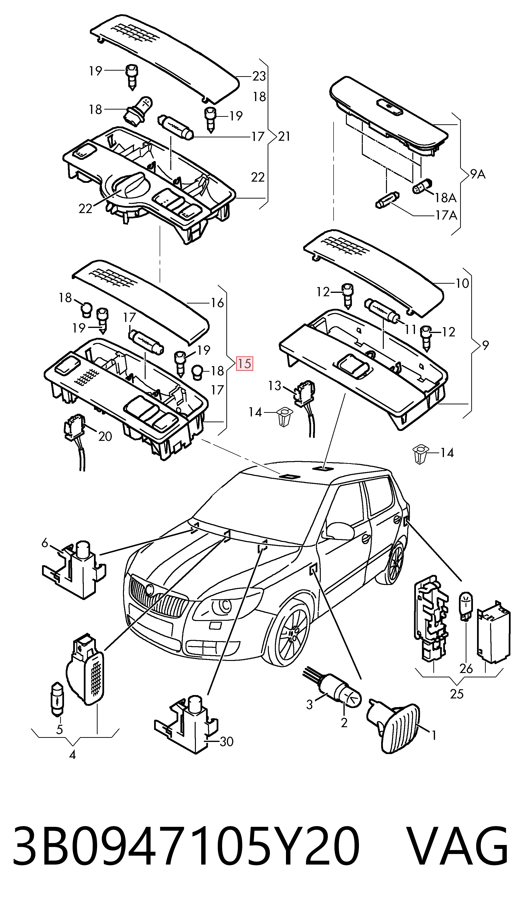 Volkswagen Bora  (1998 - 2005) Kabin içi aydınlatma lambası satın al