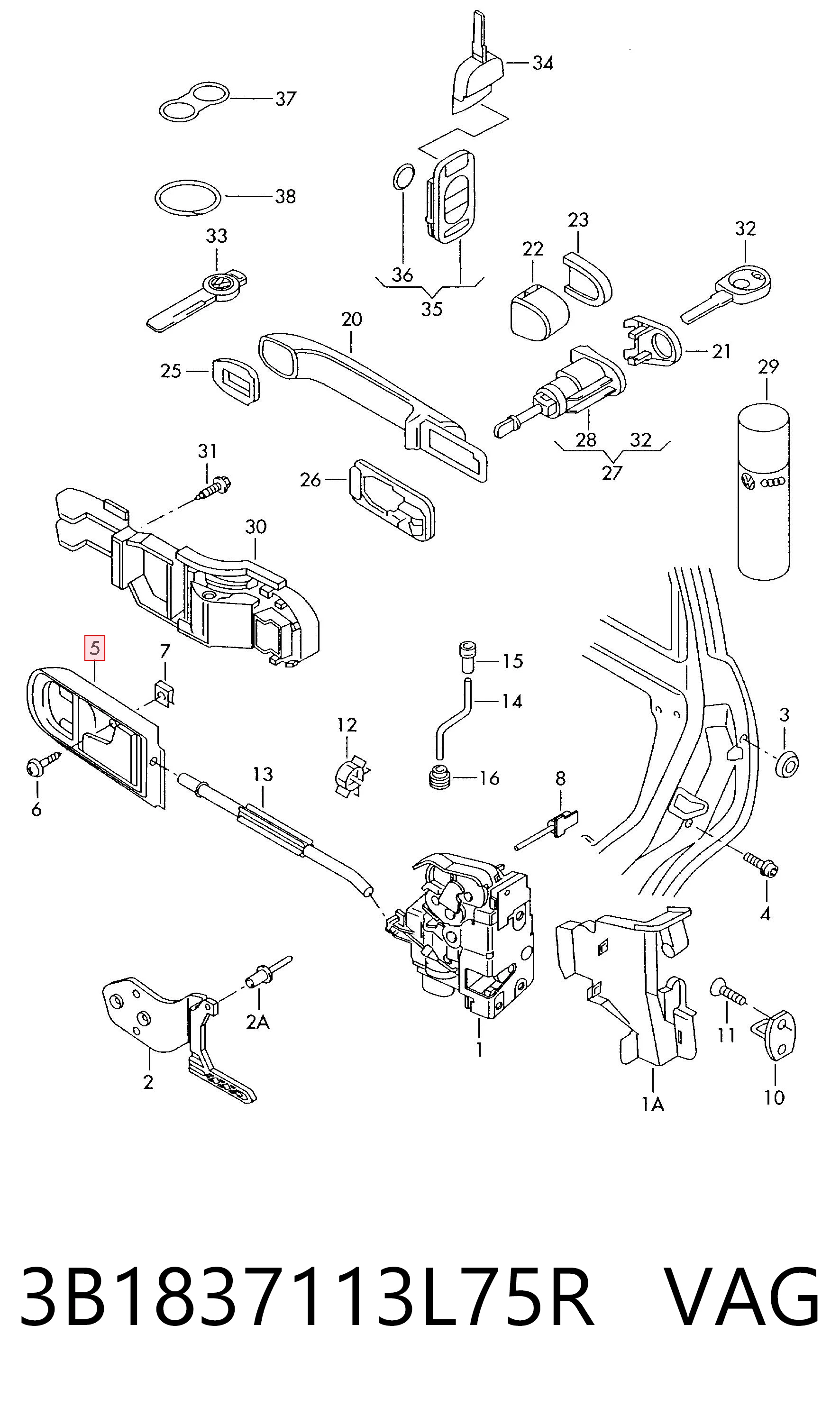 Volkswagen Golf IV (1997 - 2008) Ön sol iç kapı kolu çıkma