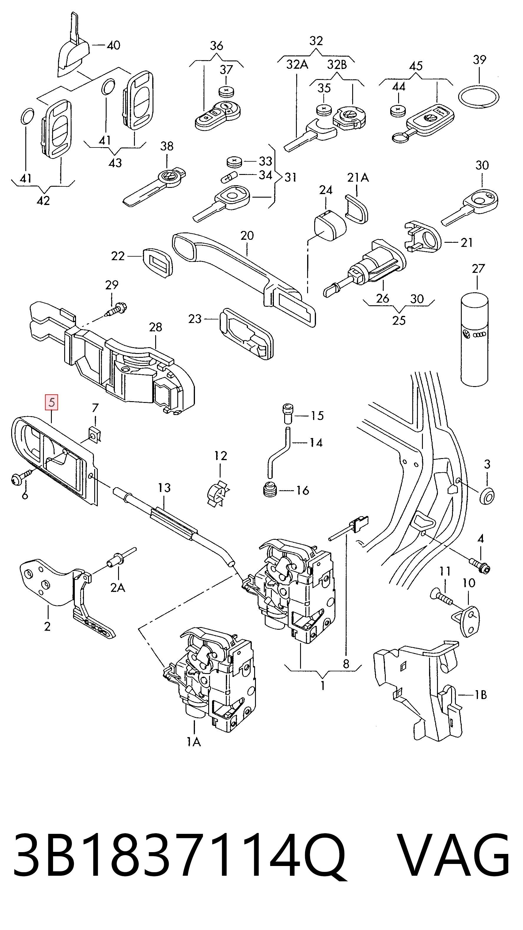Volkswagen Bora  (1998 - 2005) Ön sağ iç kapı kolu çıkma