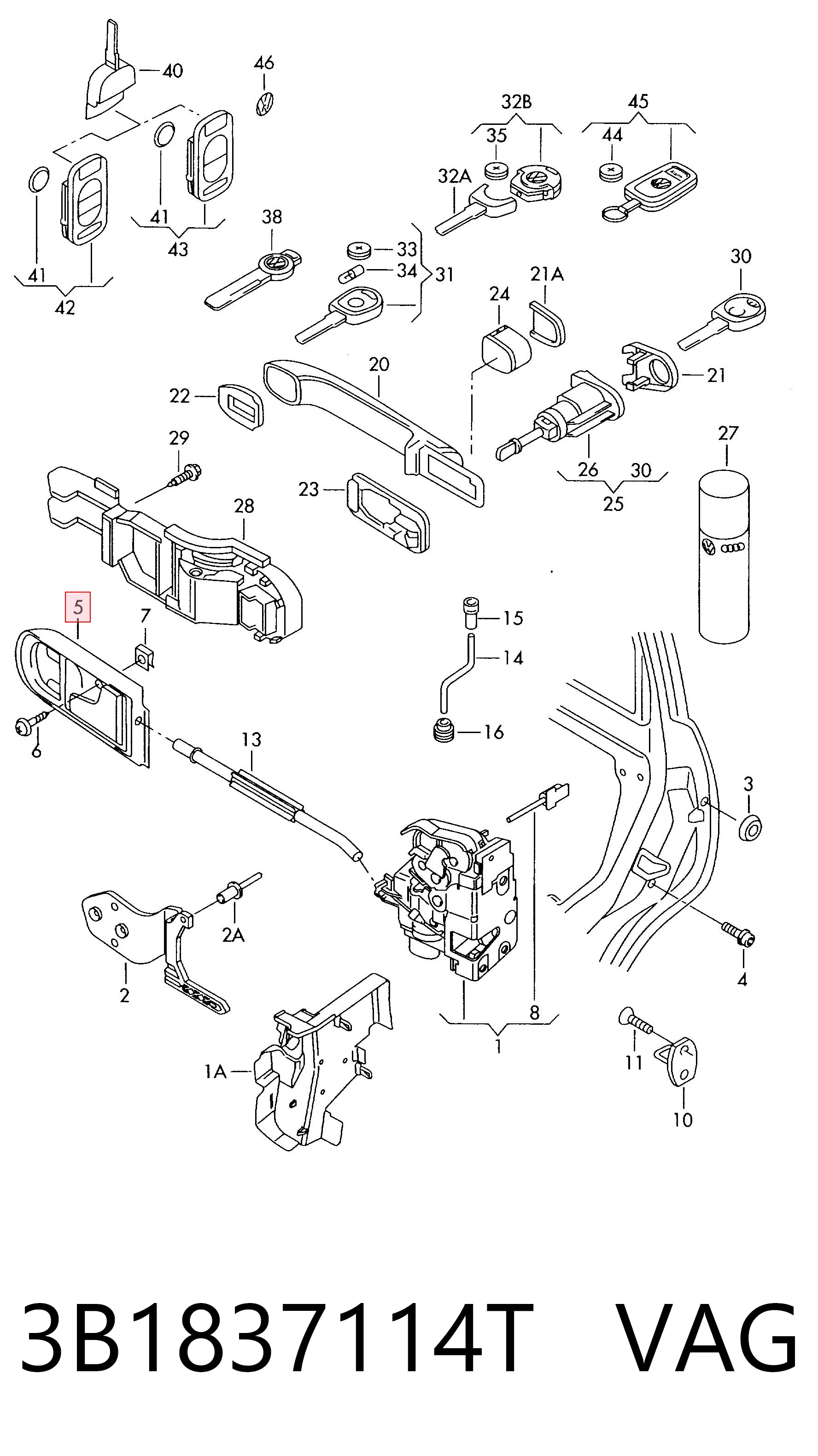Volkswagen Bora  (1998 - 2005) Ön sağ iç kapı kolu 