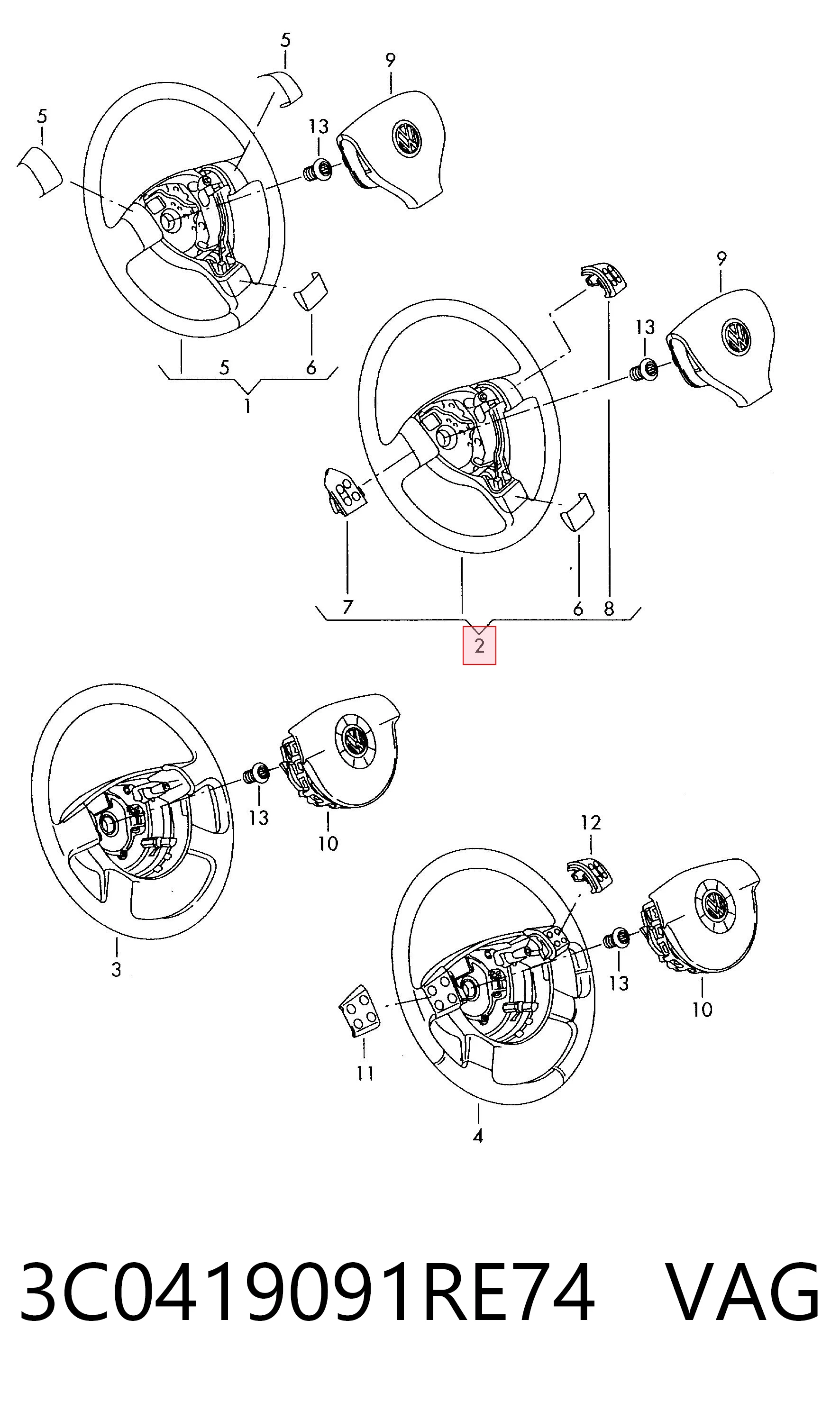 Volkswagen Caddy III (2004 - 2015) Direksiyon simidi çıkma