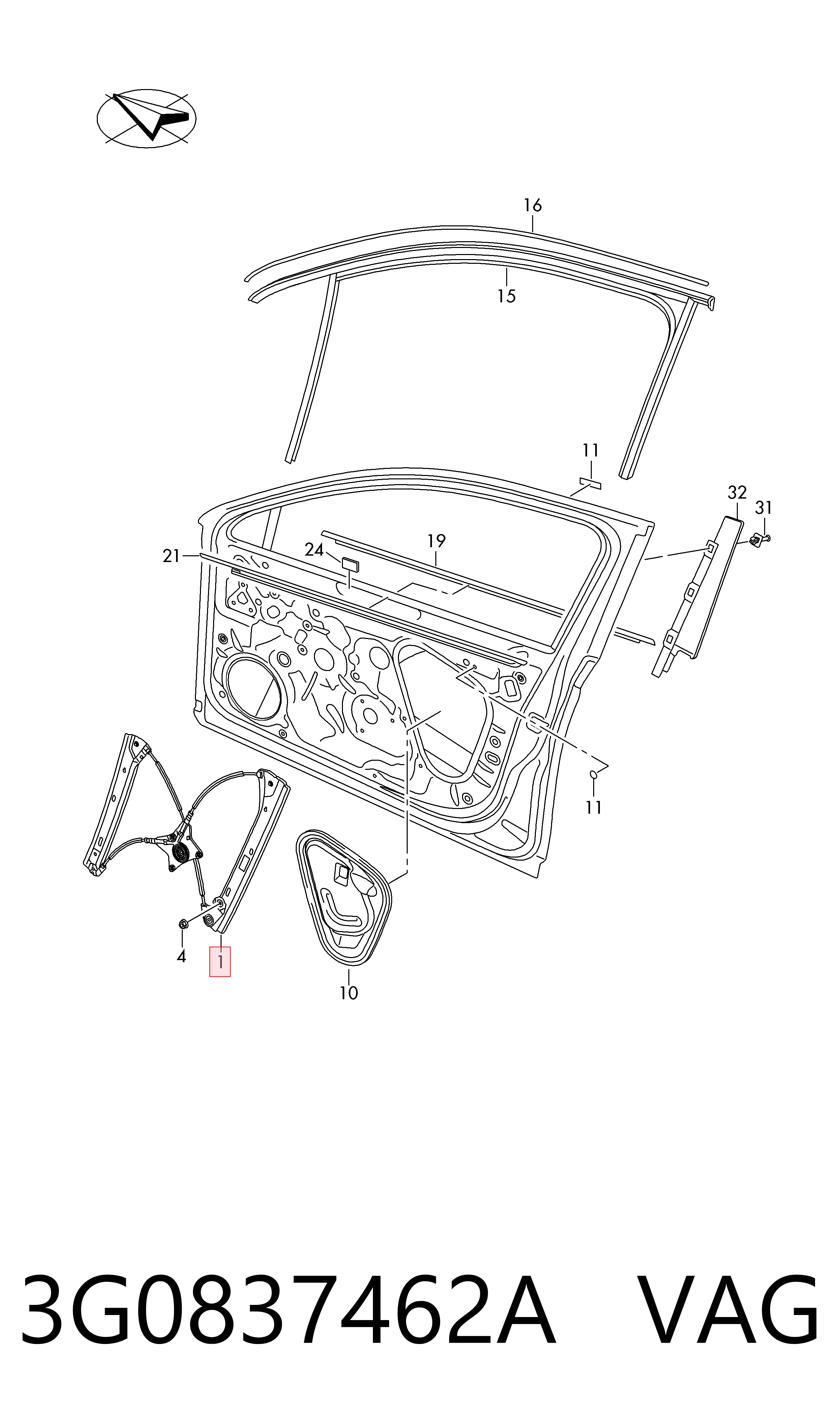 Volkswagen Passat  (2010 - 2016) Ön sağ kapı cam kriko mekanizması 