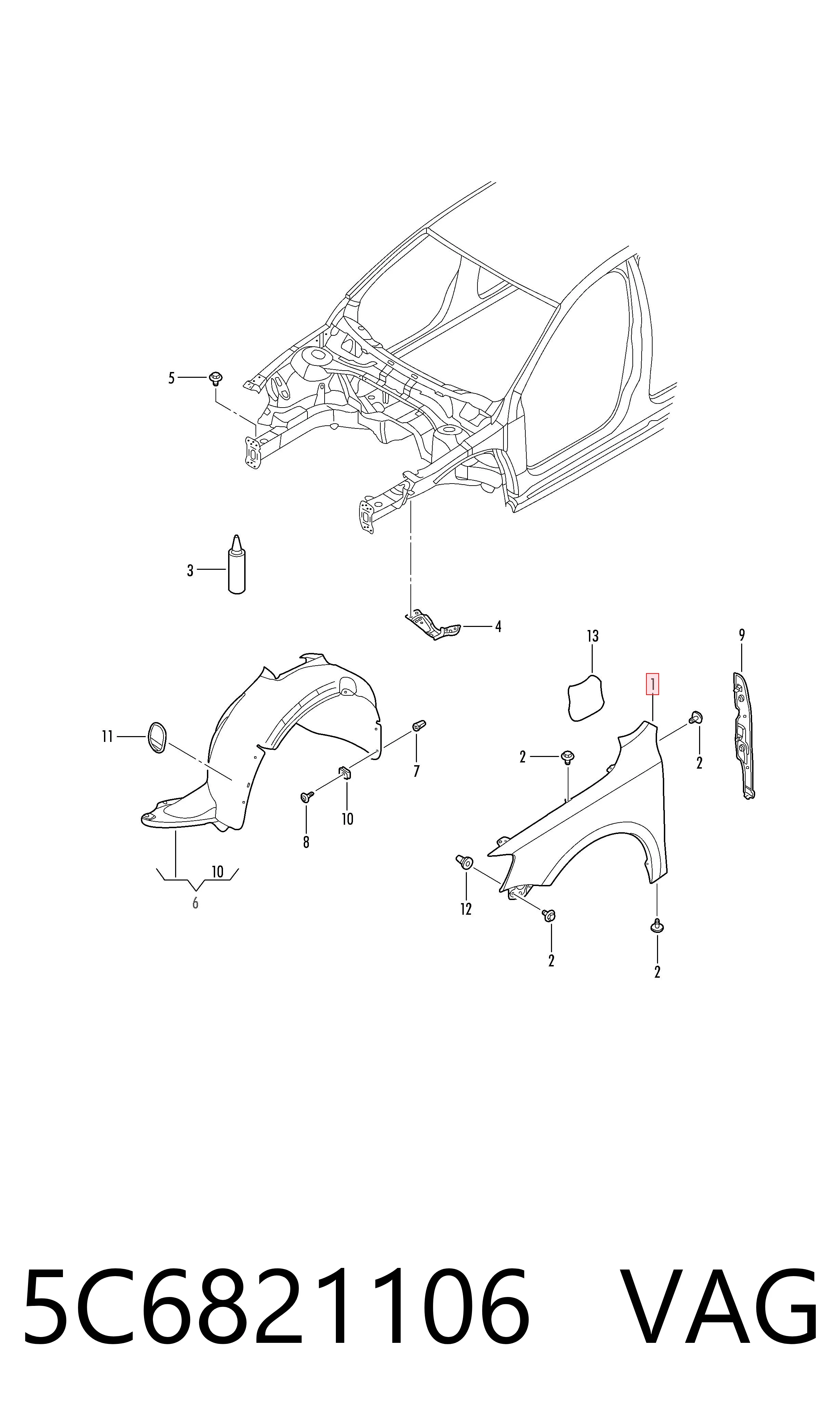 Jetta VI sedan (162, 163, AV3, AV2, AY2, AY3) (2011 - 2019) Sağ ön çamurluk