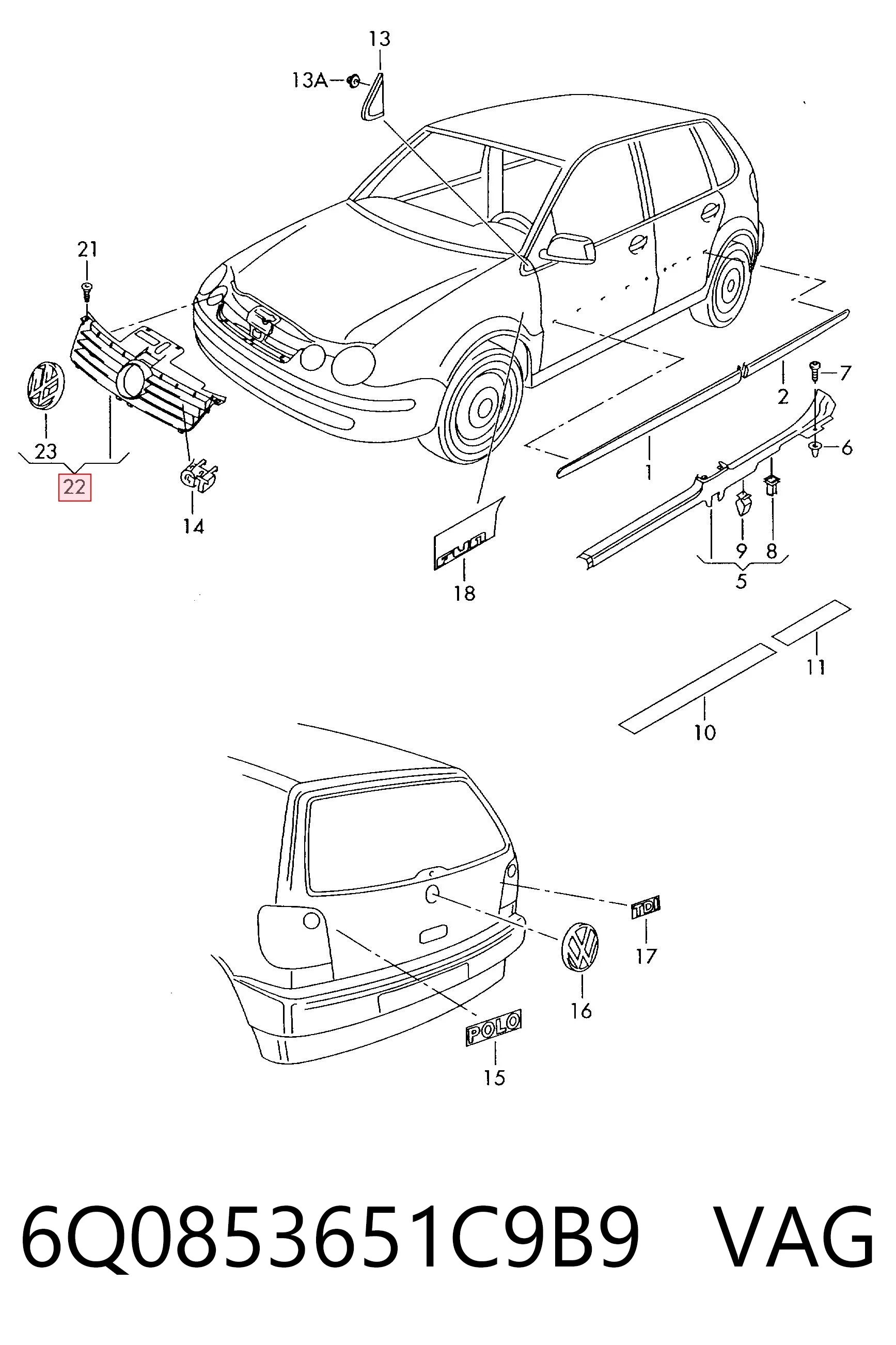Volkswagen Polo IV (2001 - 2014) Radyatör ızgarası çıkma