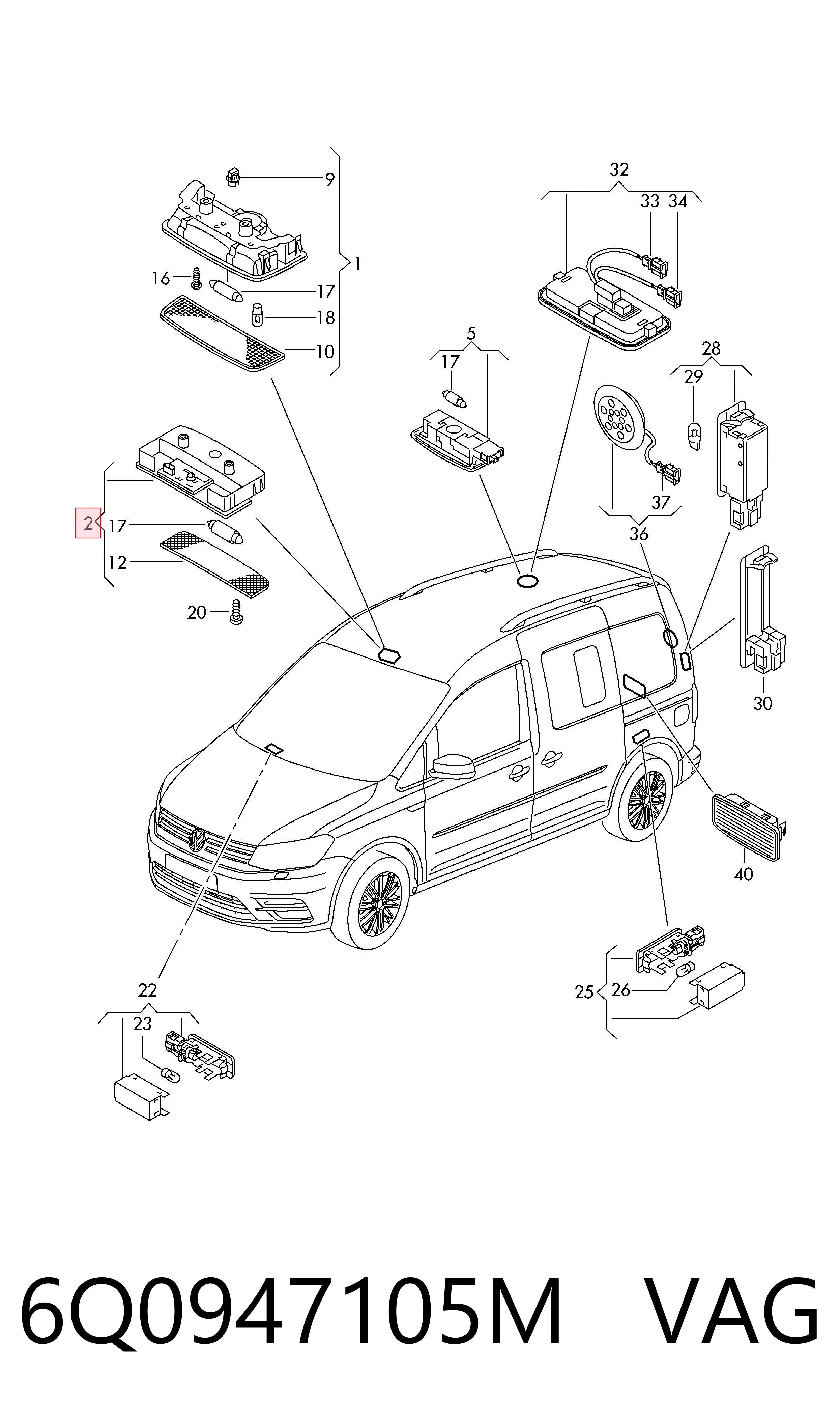 Volkswagen Caddy III Tavan lambası sıfır