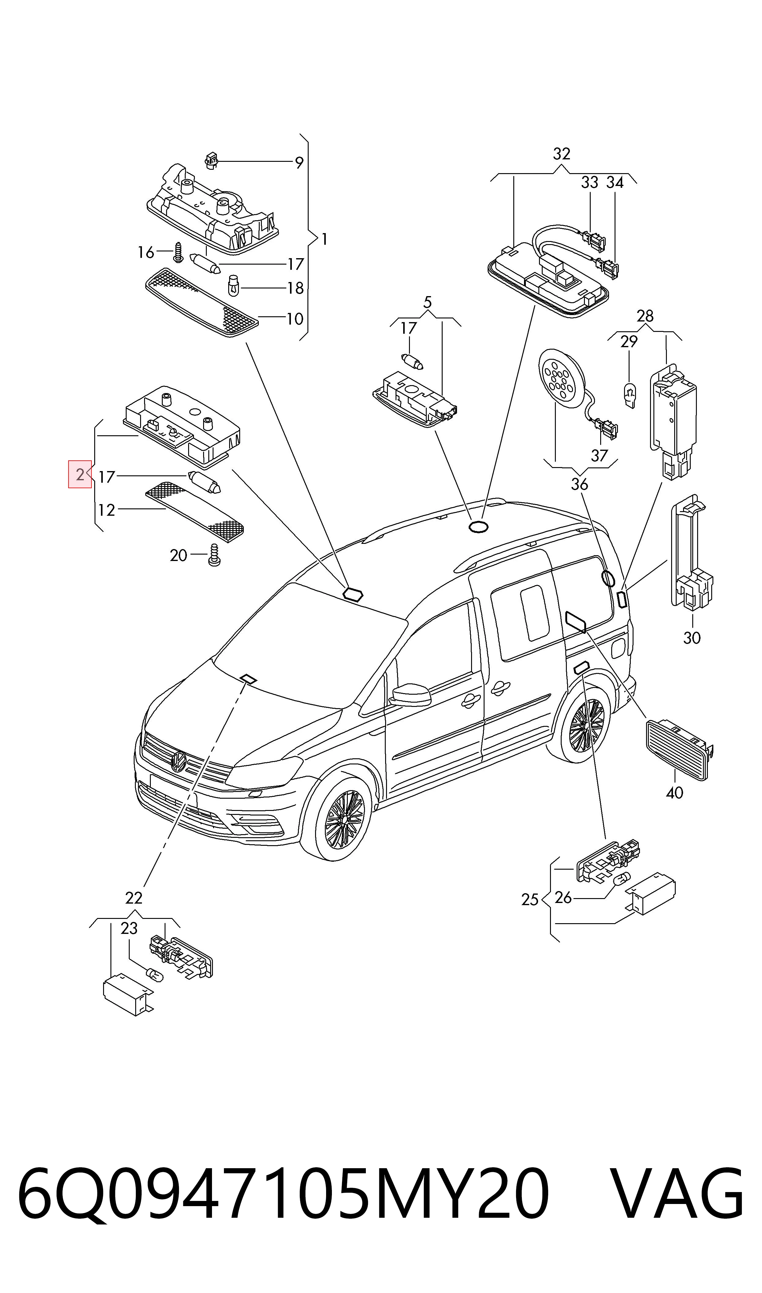 Volkswagen Caddy III (2004 - 2015) Kabin içi aydınlatma lambası fiyatları