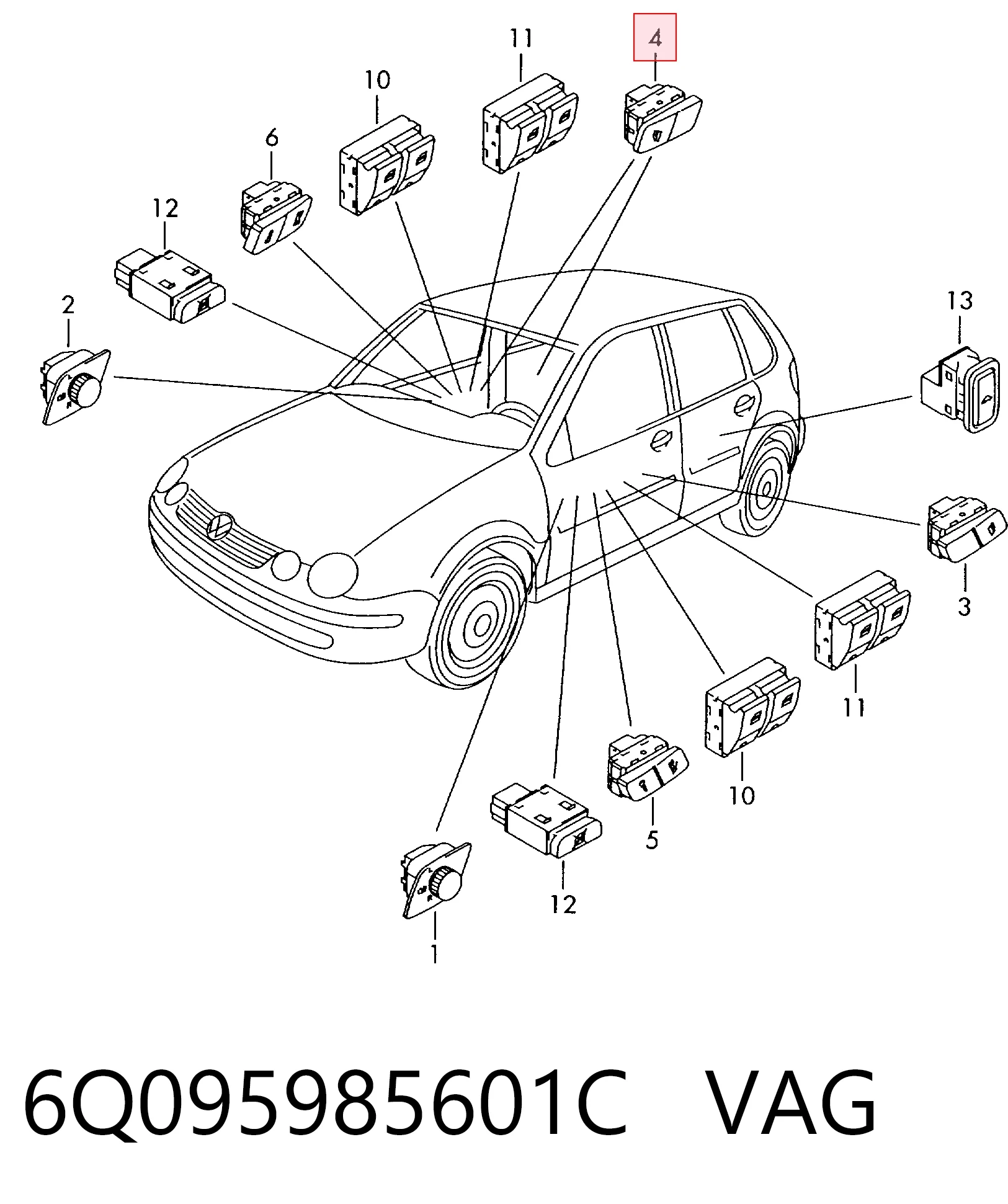 Polo IV hatchback (9N, 9A) (2001 - 2014) Cam Düğmesi Arka