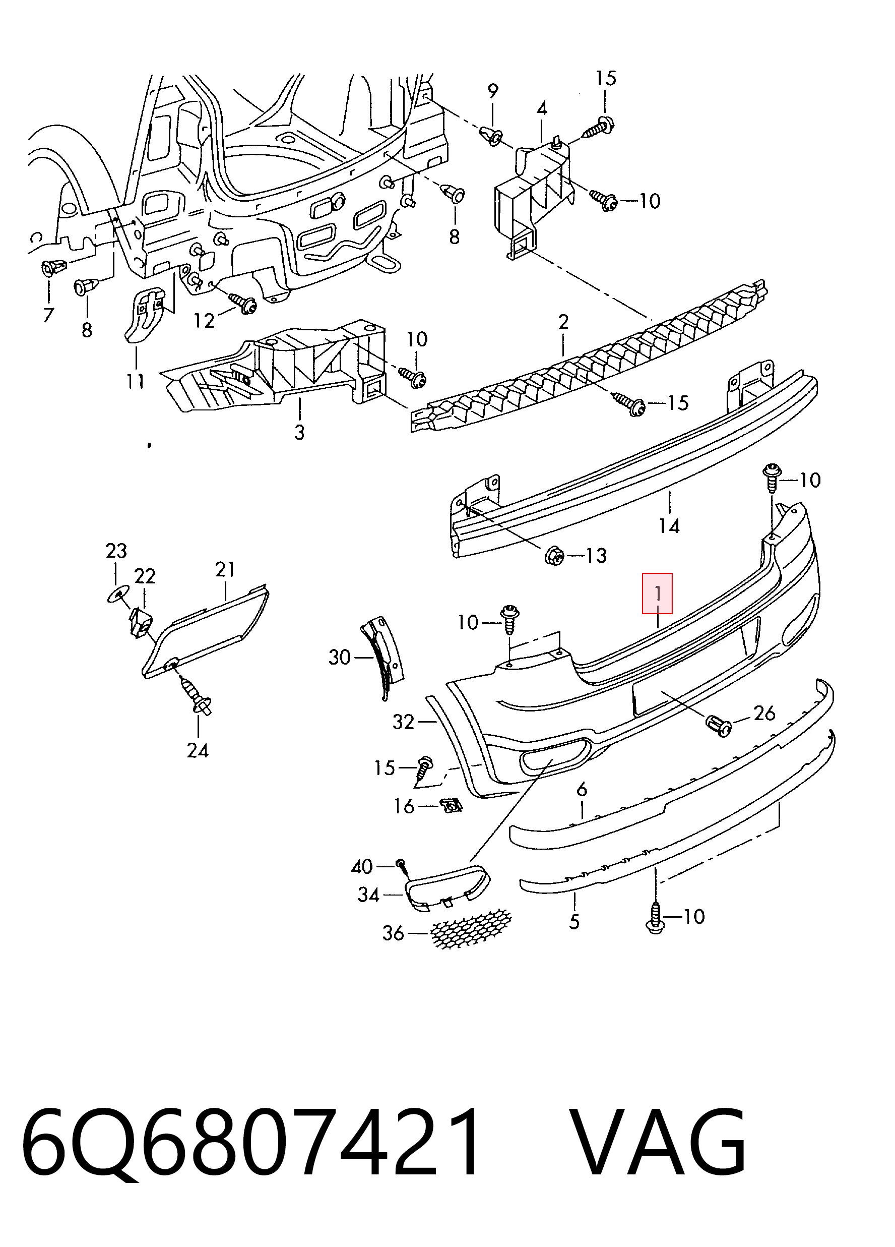 Volkswagen Polo IV Arka tampon orijinal