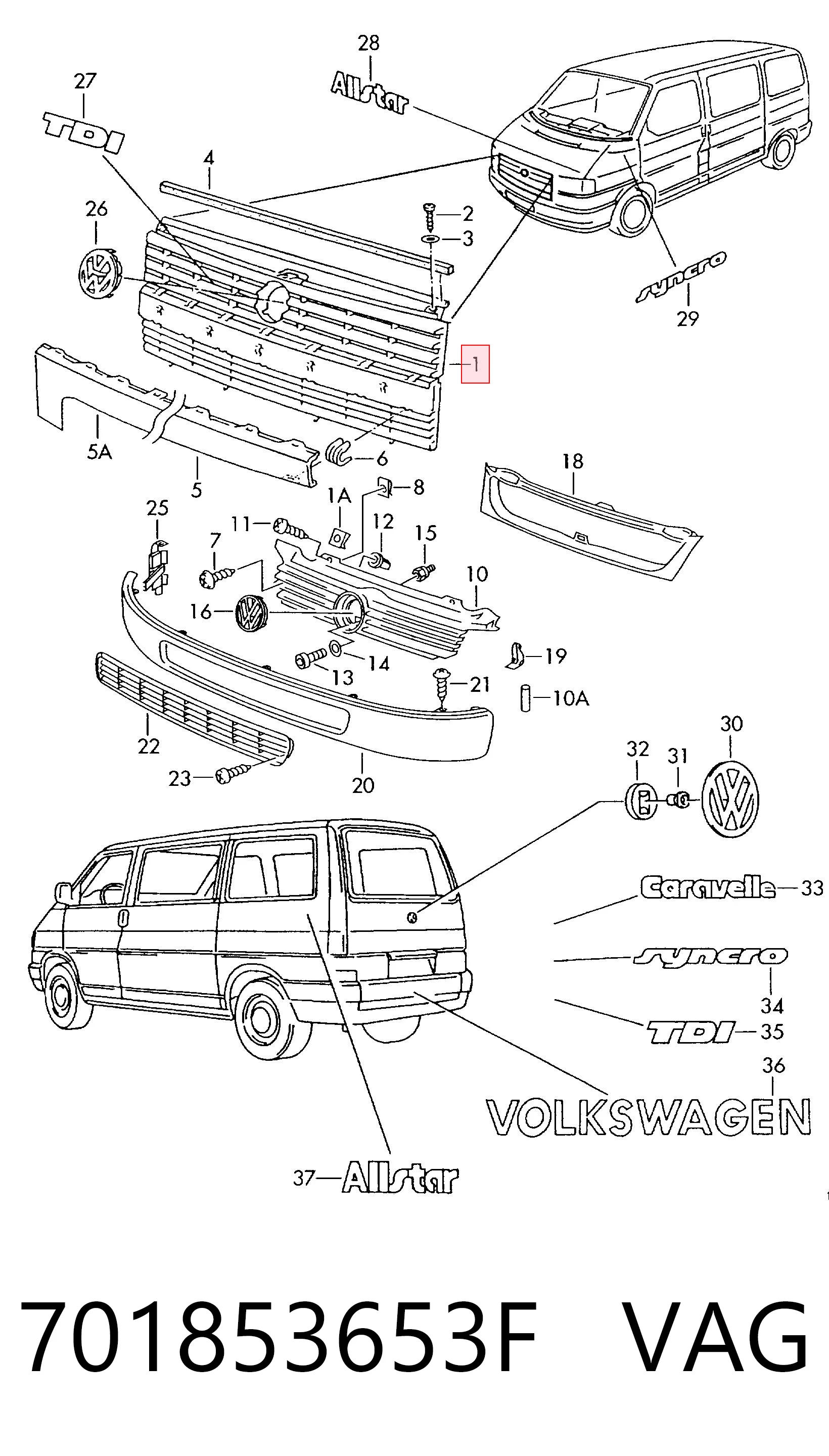 Volkswagen Transporter  (1990 - 2004) Radyatör ızgarası 
