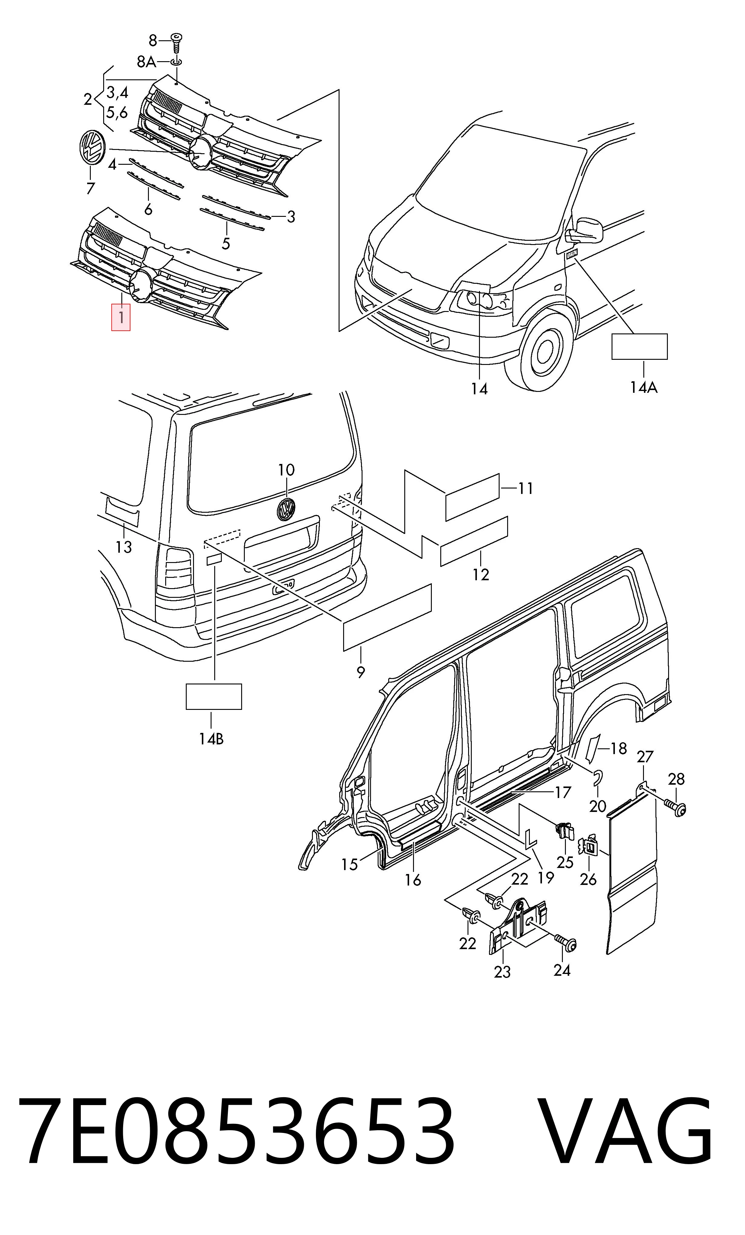 Volkswagen Transporter  (2003 - 2016) Radyatör ızgarası 