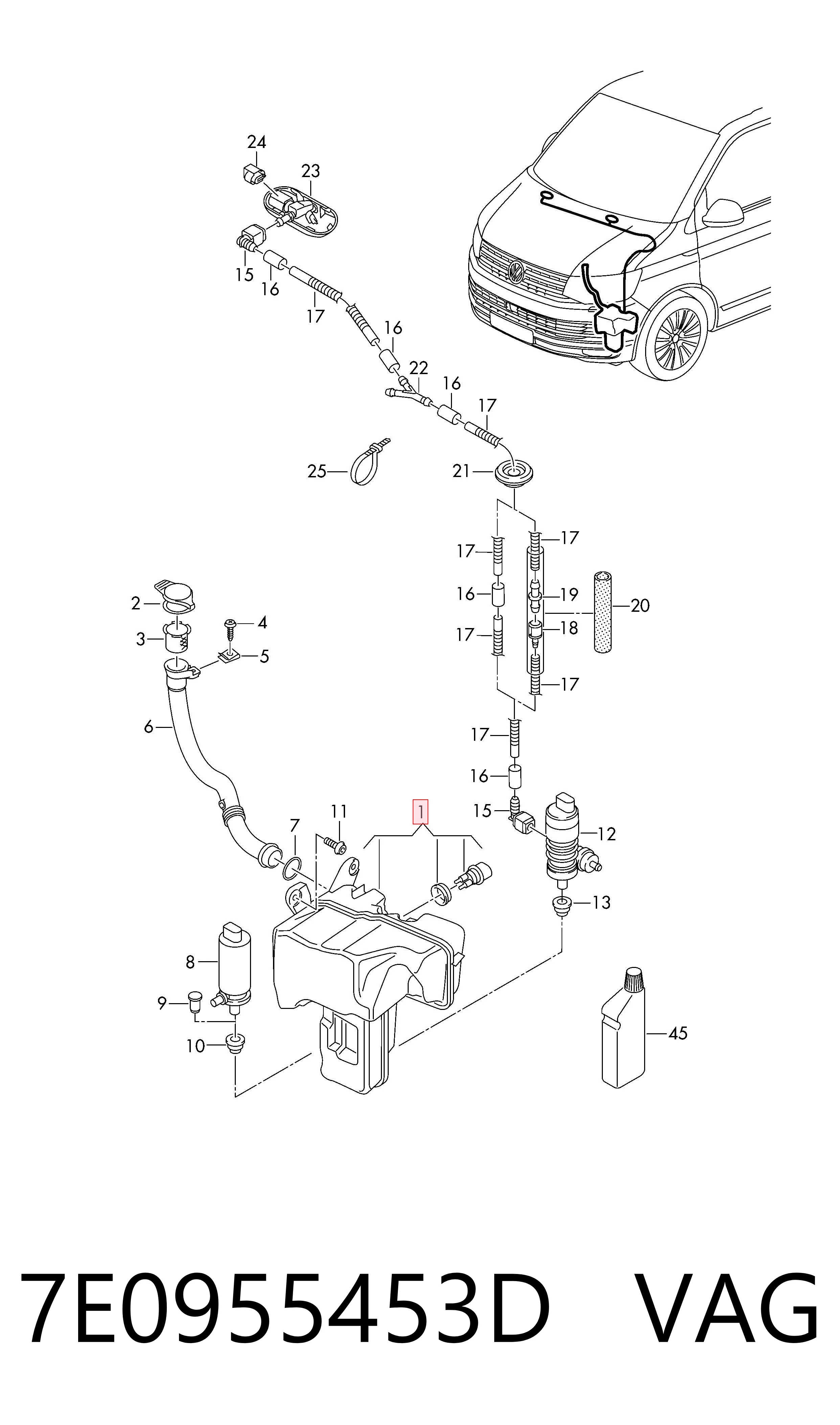 Volkswagen Transporter  (2015 - 2024) Cam yıkama su deposu çıkma