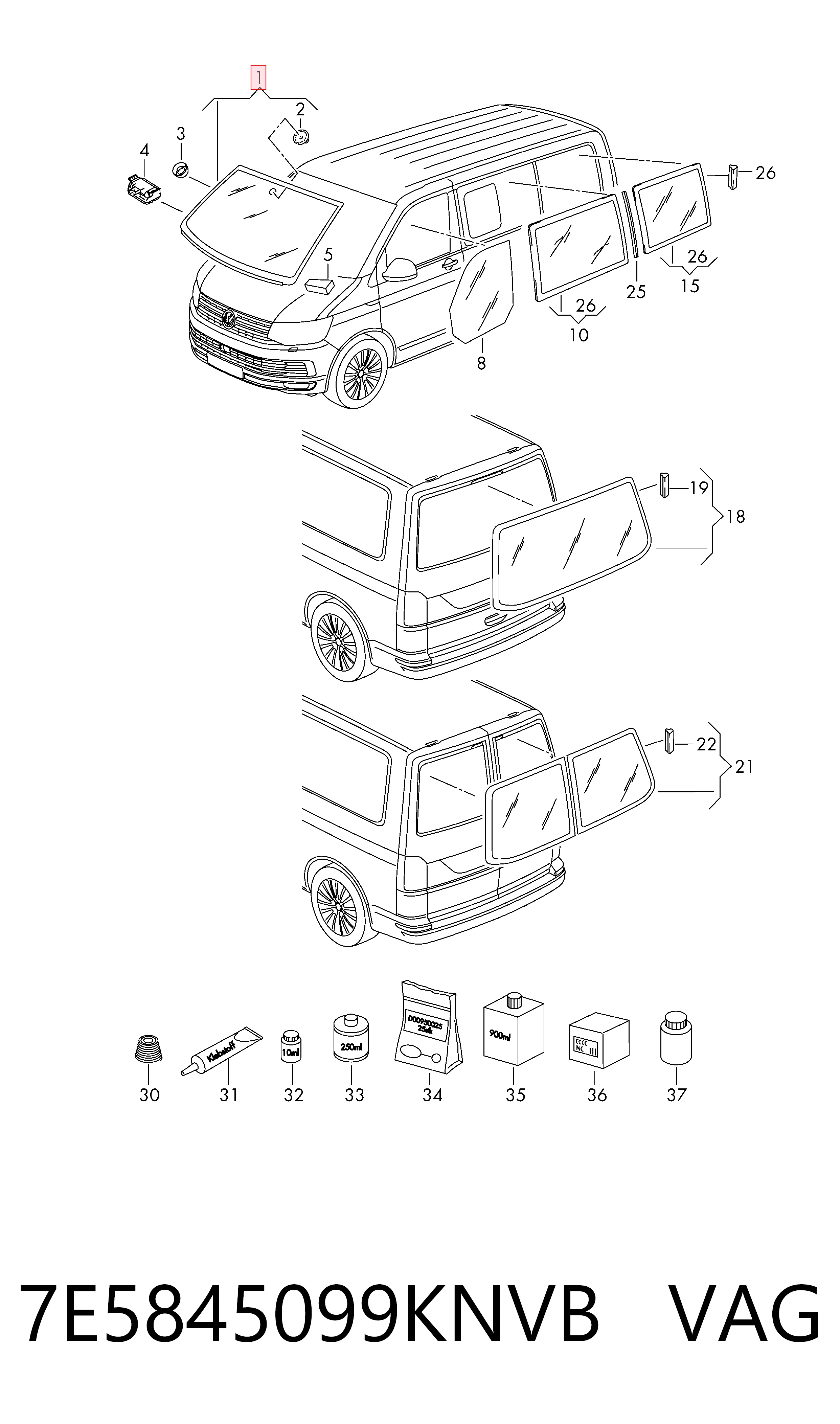 Volkswagen Transporter T6 Ön cam orijinal