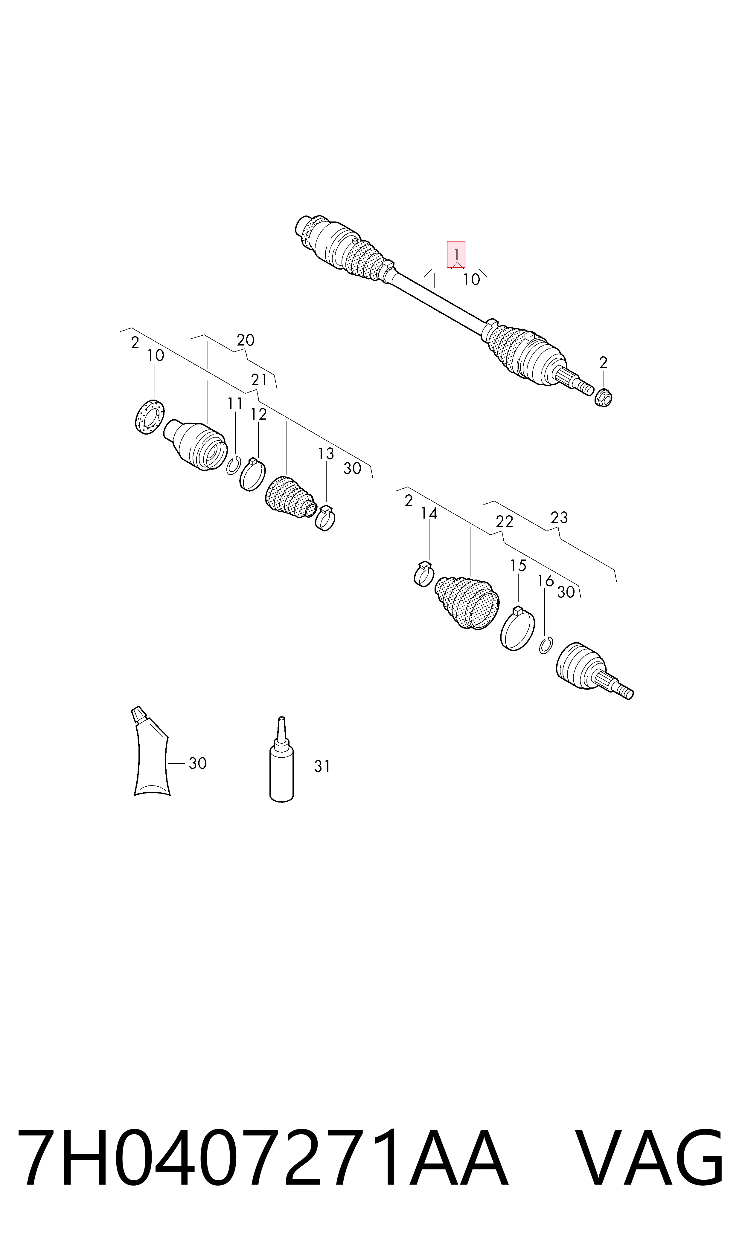Transporter T6 van (SGA, SGH, SHA, SHH) (2015 - 2024) Sol aks