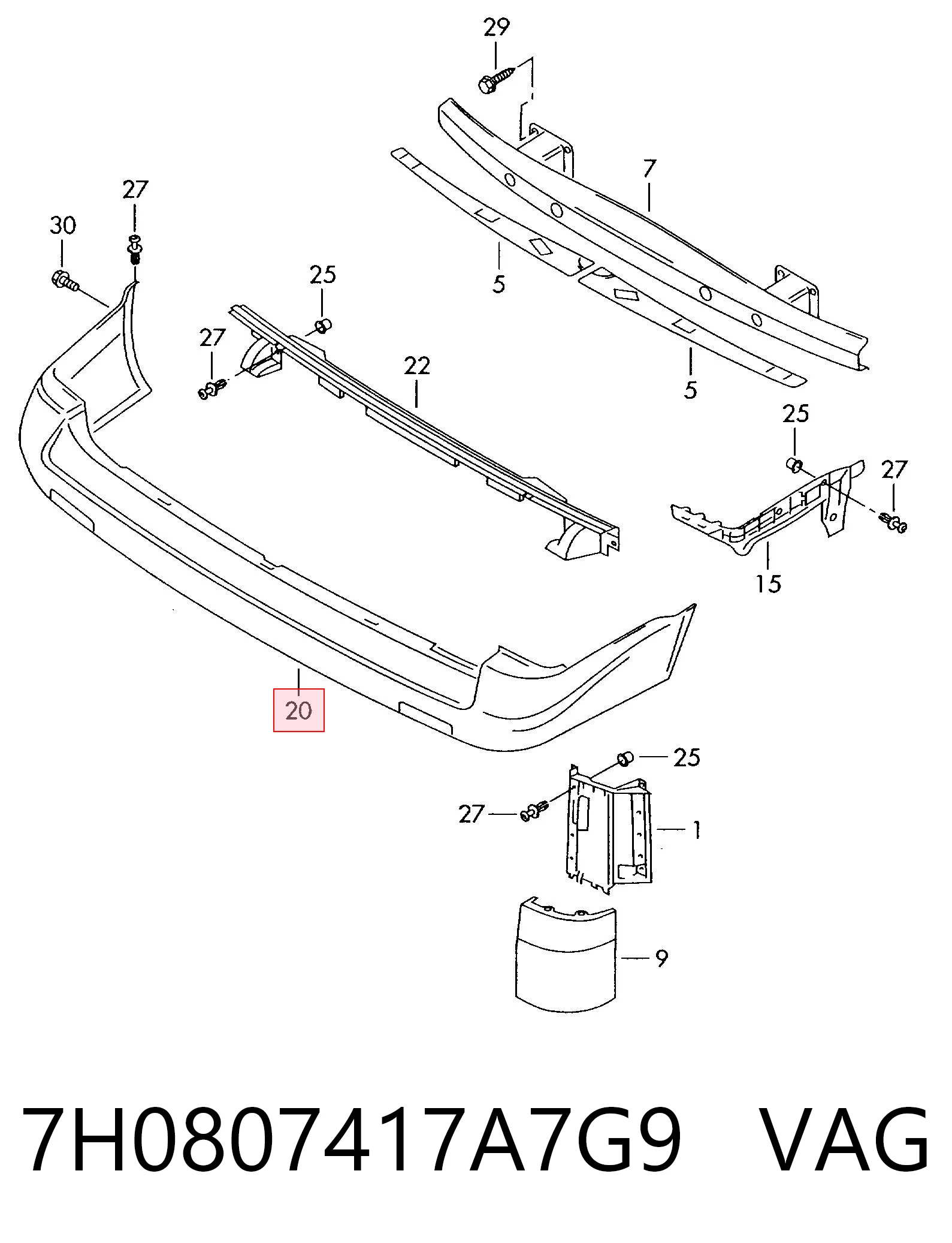 Volkswagen Transporter T5 Arka tampon orijinal
