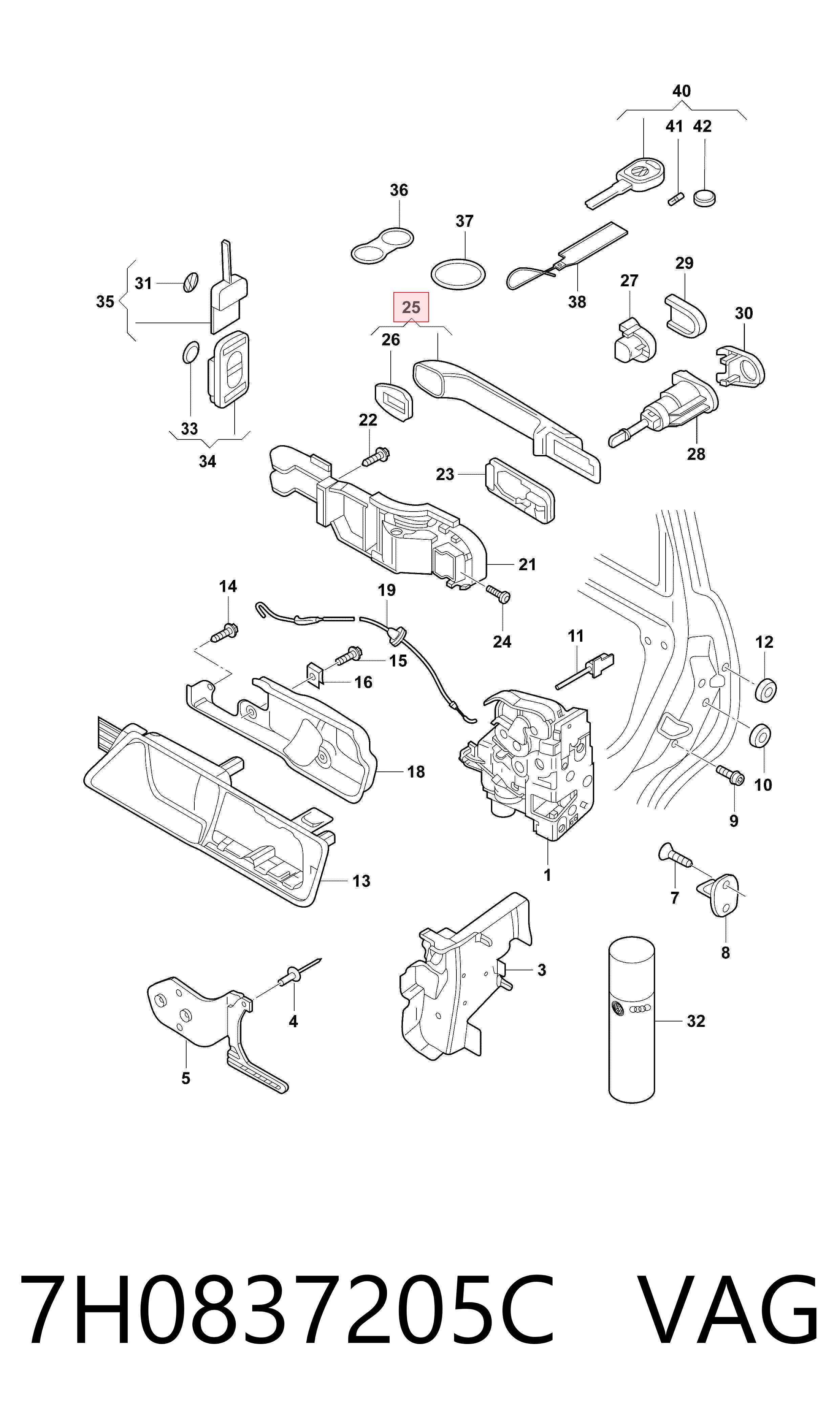 Volkswagen Transporter  (2003 - 2016) Ön sağ dış kapı kolu çıkma