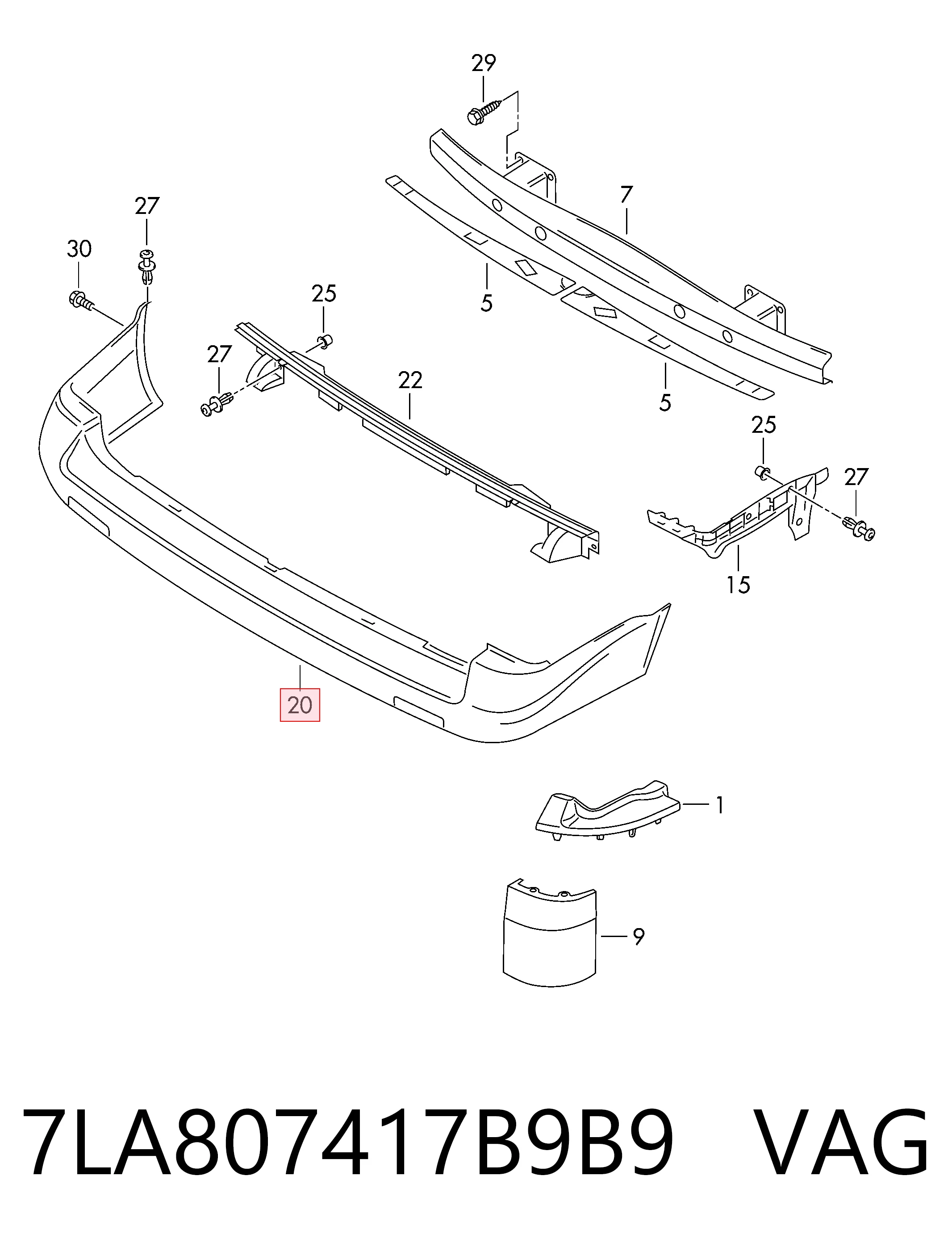 Volkswagen Transporter T6 Arka tampon orijinal