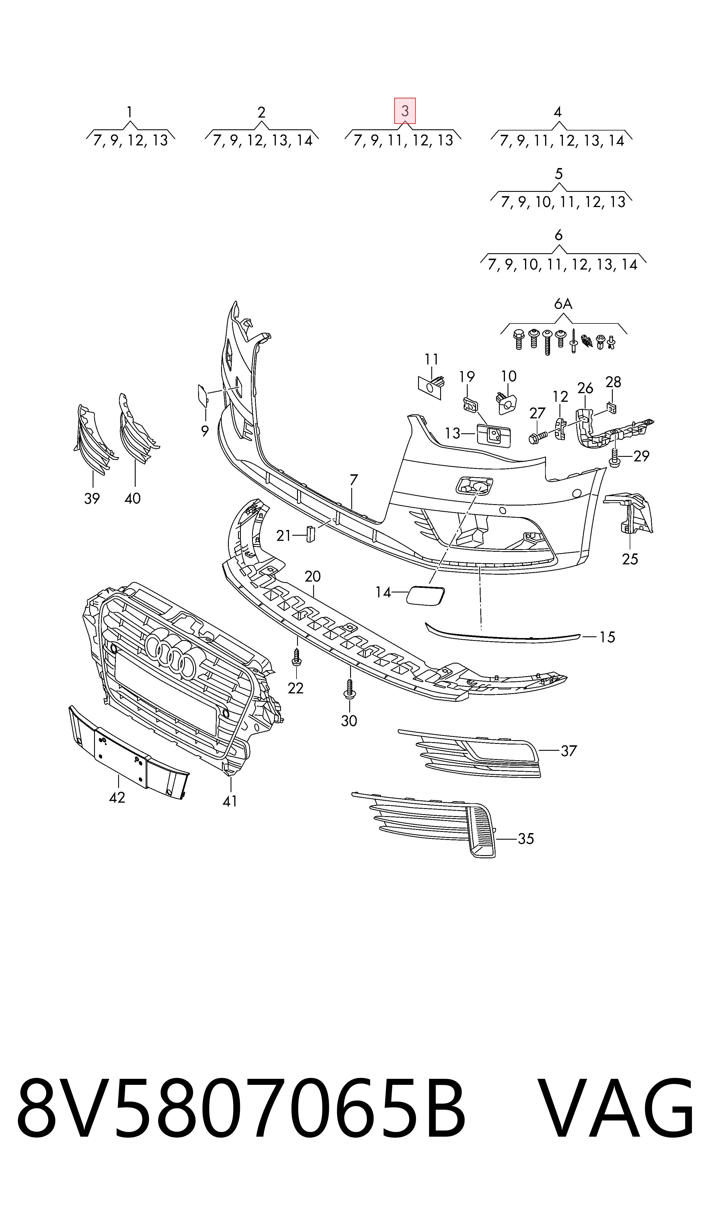 A3 sedan (8VS, 8VM) (2013 - 2020) Tampon