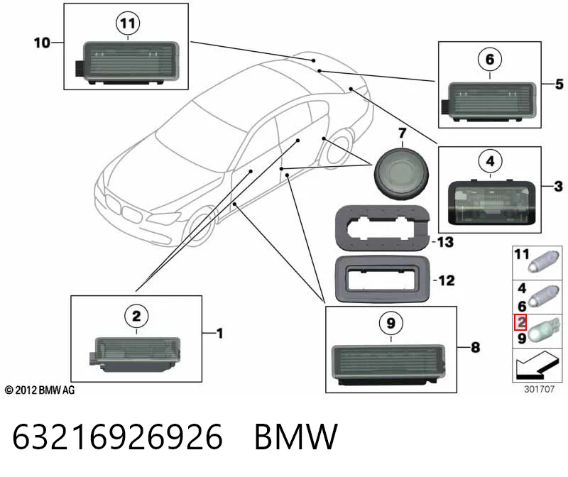 3 sedan (F30, F80) (2011 - 2018) Tavan lambası ampulü